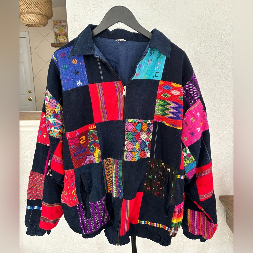 Vintage Guatemalan Textile Patchwork Jacket Size Large
